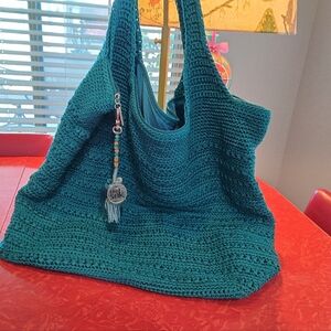 The Sak Blue Crochet Tote Bag with Artistic Charm